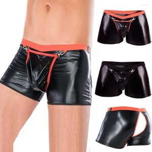 Mutande Boxer da uomo Lingerie sexy Moda Mutandine da uomo Pelle artificiale Crotchless Sissy Slip Intimo gay Perizoma