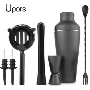 Wine Glasses Matte Black Cocktail Shaker Set Bartending Equipment Wine Martini Drink Mixer Barware tools Bartender Kit for Home Bar 8Pcs 221008