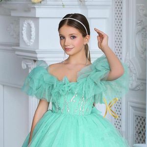 Flickaklänningar Yipeisha Sheer Neck Mint Green Flower Dress Te Längd A-Line Formell festklänning för barn Custom Made Kids Pageant