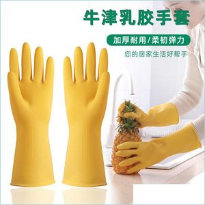 Cleaning Gloves Household Dishwashing Hygienic Rubber Latex Gloves Labor Insurance Wear-Resistant Waterproof Non-Slip Durable Plastic Dhhev