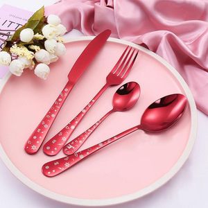 Dinnerware Sets 4 PCS Christmas Tableware Durable Exquisite Stainless Steel Cutlery Set Red Green Color Forks Spoons Knives Decor Gift