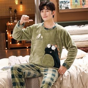 Men's Sleepwear Autumn Winter Warm Flannel Cartoon Monster Pajama Sets Thick Men Coral Fleece Sleep Lounge Pajamas Clothing 221007