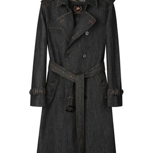 Men S Trench Coats Long Denim Windbreaker Mens Over the Knee Double Breasted British Jean Trench Coat Autumn and Winter Thicked Warm Jacket 221007