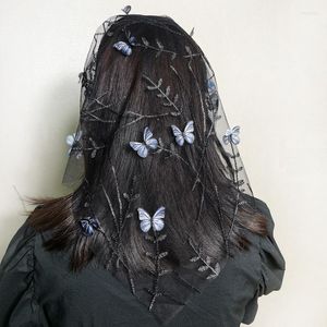 スカーフ女性レースヘッドスカーフショール刺繍蝶のドラゴンフライフラワーフェザーヒジャーブヘッドバンドカトリックマンティラベール