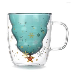 Muggar Creative Glass Christmas Tree Star Wish Cup High Temperatur Mug Double Layer Custom L Gift Celebration Effektiv