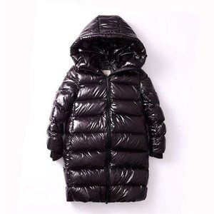 Down Coat Winter Children Long Thick Jacket Boys And Girls Over The Knee Bright Kids Hooded Warm Parkas Outwear 4 14T 221007