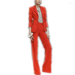 Women's Two Piece Pants Womens Pant Suits Red Business Female Office Uniform Ladies Formal Trouser Suit Bell-bottomed Tuxedo Custom