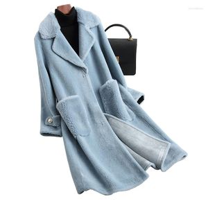 Women's Fur Real Coat 2022 Thick Warm Winter Women Sheep Shearling Jacket Natural Wool Jackets Long Trench Female XQ107