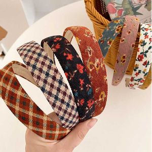 Fasce Vintage Plaid Floreale Fasce di velluto a coste Fiore Autunno Fasce per capelli Elegante Match Head Hoop Donna Tiara Head Band Headwrap Accessori T221007