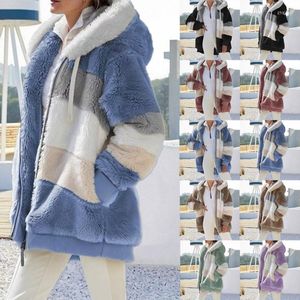 Kvinnors hoodies kvinnors tr￶jor kvinnor varm huvjacka vinter blixtl￥s avslappnad lappt￤cke l￶sa kappa mode faux fur parka fleece