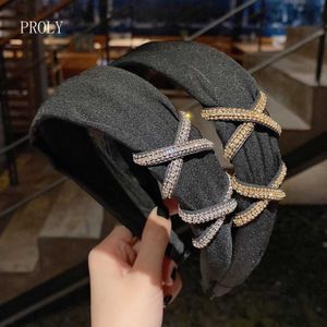 Повяжащие повязки Proly New Fashion Женщины повязка на голову золотой серебряный серебряный стразы Зачинкой для волос высочайшего качества индивидуальные аксессуары Turbon осенние волосы T221007