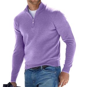 Menströjor Pullover Men Autumn Thick Warm Sticked Solid Hleeve Turtleneck Sweaters Half Zip Warm Fleece Winter Coat Comfy Clothing 221007
