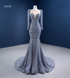 Schatz besonderer Anlass Kleider sexy tiefe V-Ausschnitt Langarm Perlen-Pailletten Meerjungfrau Abendpartykleid SM67272