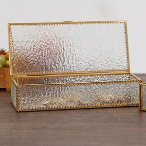 Jewelry Pouches Golden Glass Box Makeup Cosmetic Organizer Watch Lipstick Display Stand Earrings Storage Accessories