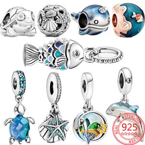 Neue beliebte 925 Sterling Silber Blau Emaille Skala Fisch Suspension Charme Marke Schlange Armband DIY Sommer Marine Armband Geschenk 1