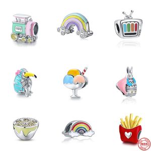 925 sterling silver ciondola fascino perline donne gioielli di alta qualità regalo gelato all'ingrosso arcobaleno mela pizza ciondola tallone adatto braccialetto Pandora fai da te