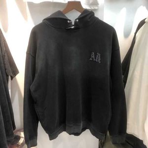 Autumn and Winter 2022 New Fashion Brand Ask Sanskrit Reflective Color Light Men's Worn Loose Plush Hooded Pullover