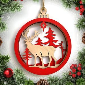 Christmas Decorations 3D Wooden Hanging Plaque Tree Round Sign Hanger Decoration DIY Wood Craft Ornament Pendant