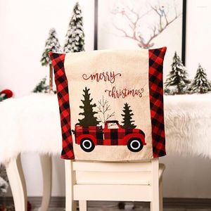 Chair Covers Cover Protective Lovely Red Plaid Imitation Linen Christmas Tree Dining Slipcovers For Dinner Room