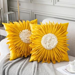 Travesseiro 3d flores crisântemo tampo de veludo feito à mão Decor de casa Casa de sofá 45x45cm Amarelo rosa tampa azul