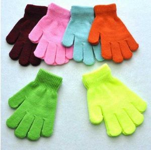 Weihnachtsgeschenke Kinder Winterhandschuhe Unifarben Bonbonfarben Ganzfinger-Magiestrick Warm Skifahren für Jungen und Mädchen Stretch-Stricken im Freien