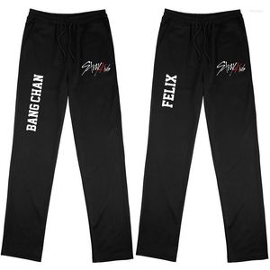 Men's Pants StrayKids Korean Kpop Stray Kids Solid Black Mid Waist Elastic Loose Unisex Casual Sports Jogging Long Sweatpants Trousers 2022
