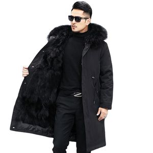 Длинное толстое меховое пальто, европейский тренд, зимняя мужская мода, пальто со съемной подкладкой, одежда из искусственного меха животных с капюшоном