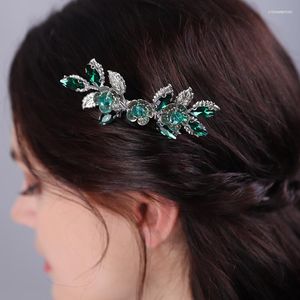 Cabeças de cabeceiras verdes artesanais de strass de folhas de folhas de penteados de cabelo de moda de cristal Acessórios de casamento jóias para mulheres e meninas