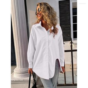 Bloups feminina camisas femininas Camisa feminina de verão White White Solid Solid Single Basted Manga Longa Irregular Feminina Elegante