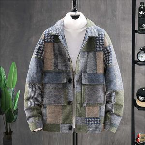 Mäns päls faux päls män pläd ullrockar mäns vår och höst koreansk version av lapel ullrock vinter tjock casual jacka män kläder t221007