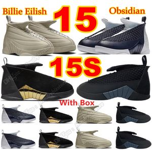 Hosika priser 15s Doernbecher Obsidian PE Basketballskor Mens 15 XV Billie Eilish Stealth Black Glod Sand Sports Sneakers Outdoor Trainers With Box