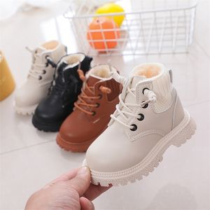 Сапоги детские девочки весна/осенняя одиночная обувь Fashion Cotton Cholding Boys Plush Lace Up Velvet Winter 221007