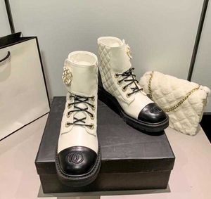2022 Designer Stiefel Dicke Frauen Marke Stiefel Schwarz Weiß Hohe Qualität Luxus frauen Schuhe Y2209