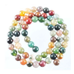 4/6/8/10/12mm Indian Agate Round Beads Stone Spacer lösa pärlor för smycken som tillverkar DIY -armband halsbandstillbehör av922