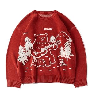 Mens tröjor Cartoon Teddy Bear Pattern Men Christmas Sweater Streetwear Pullovers Autumn Sweaters Man Women Harajuku Hip Hop Pullover 221008