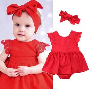 Strampler Großhandel Sommer Neugeborenen Baby Mädchen Strampler Stirnband 2 Stück Feste Rüschen Ärmellose Baumwolle Overalls 024M J220922