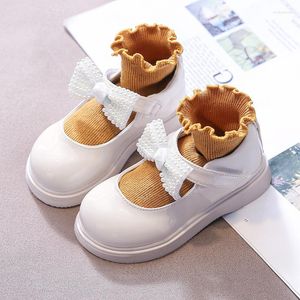 Flat Shoes Children Fashion Little Leather British Style Girls Princess Student School Dress Black Beige White 2-11T