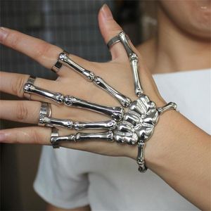 Bangle Unique Punk Skeleton Hand Bone Versatile Five Finger Ring Bracelet Adjustable One Chain Halloween Unisex