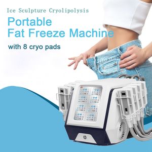 Ice Sculpture Cryolipolysis Slimming Machine Cryoterapi Fat Freezing Cooling Cellulite Borttagning Kroppskulptering Fettförlust Skönhetsutrustning med 8 Cryo Pads
