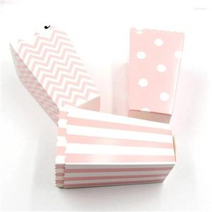 Confezione regalo 12 pezzi Rosa/Blu a pois di carta a righe Scatola di popcorn Caramelle di mais Sanck Sacchetto di favore Natale Matrimonio Compleanno per bambini