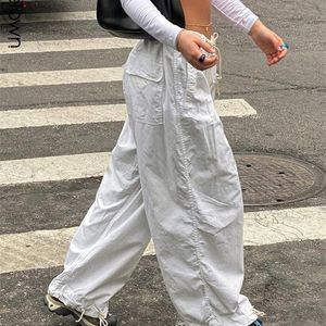 Calças femininas Capris Sweetwn Casual Baggy Wide perna calça moletom branca Casa solta Cantura baixa Carga de streetwear Hippie Joggers Troushers 221007