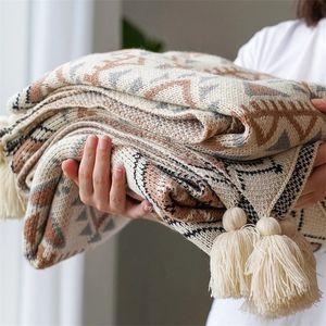 Filt mjuk tassel stickad rutig bohemisk tapestry tupplur vintage höst vinterdekor soffa täcker cobertor 221007