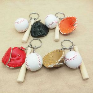 Mode Nya mini Three-Piece Baseball Glove Wood Bat Chain Sports Car Chain Ring Present For Man Women Jewelry Gifts 1008