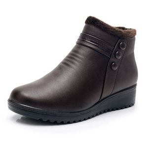 Stiefel 2022 Mode Winter Frauen Im Freien Warm Halten Leder Knöchel Mama Herbst Plüsch Keil Schuhe Frau Plus Größe 221007