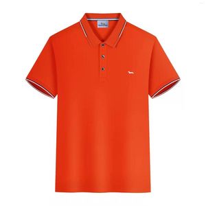 Polos masculinos verão casual listrado camisa masculina bordado harmont algodão manga curta fino ajuste camisas blaine