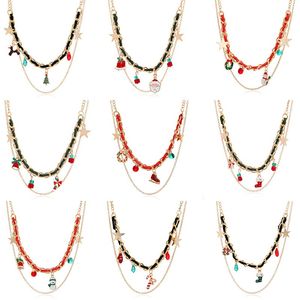 Christmas Elk Tree Pendant Necklace For Women Men Xmas Clavicle Collier Party Gift Jewelry Santa Claus Link Chain Necklace
