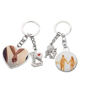 Sublimation Couple Keychain Favor Metal Letter Engraving Charm Heart-shaped Blank DIY Key Ring Valentine's Day Gift RRE14797