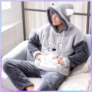 Herren-Nachtwäsche, niedliche Pyjamas für Männer, dicker Plüsch-Fleece-Pyjama-Sets, Winter-Korallen-Samt, warme Flanell-Kleidung, Heimanzug, männlich, L221007