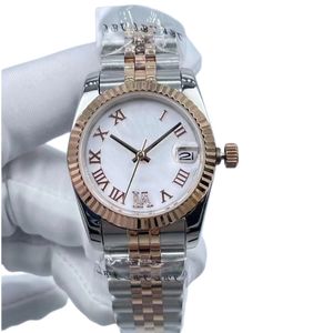 Stylish Ladies Watch Dial Diameter 31mm rostfritt stål Gray Roman Dial Jubilee Folded Back Women's Automatic Mechanical Sport Business Wristwatch Armband