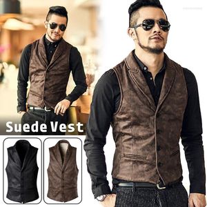 Herenvesten Victoriaanse stijl heren mode suède slanke fit single breasted vest gotische steampunk vest voor mannelijke casual tops